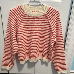American Eagle Outfitters Red and White Crew Neck Sweater